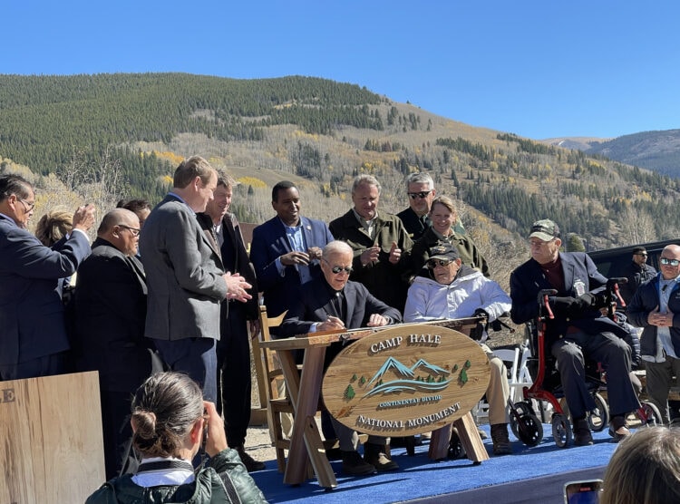 President Biden signing the Camp Hale–Continental Divide National Monument